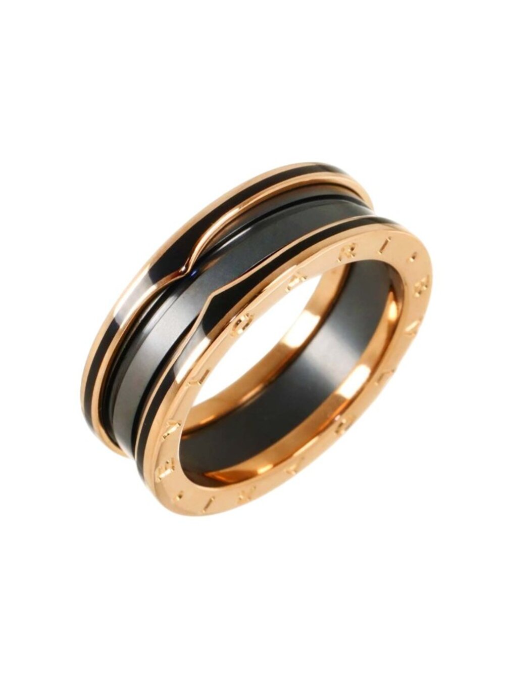 Bvlgari B.Zero1 Band 65 Ring 18k Pink Gold Black Ceramic